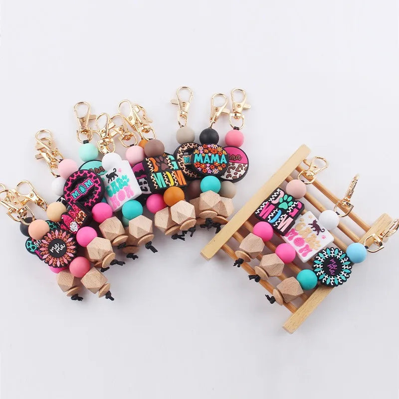 New Creative DIY Handmade Silicone Bead Keychain Cartoon Mom Club Pendant Bag Accessory Perfect Safe Mother's Day Gift