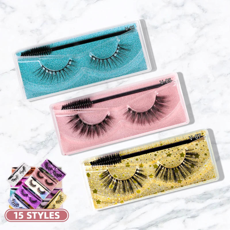 Wholesale Bulk 30 Pairs False Eyelashes Wispy Natural 10 Styles Dramatic Thick Soft Reusable Fake 3D Faux Mink Lash