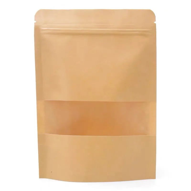 Custom Printed Stand up Resealable Reusable Kraft Paper Zipper Coffee Bags with Window up to 9 Colors