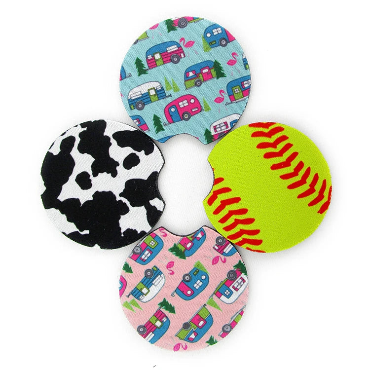 RTS Neoprene Sublimation Cow Print Design Car Coasters Car Cup Coaster