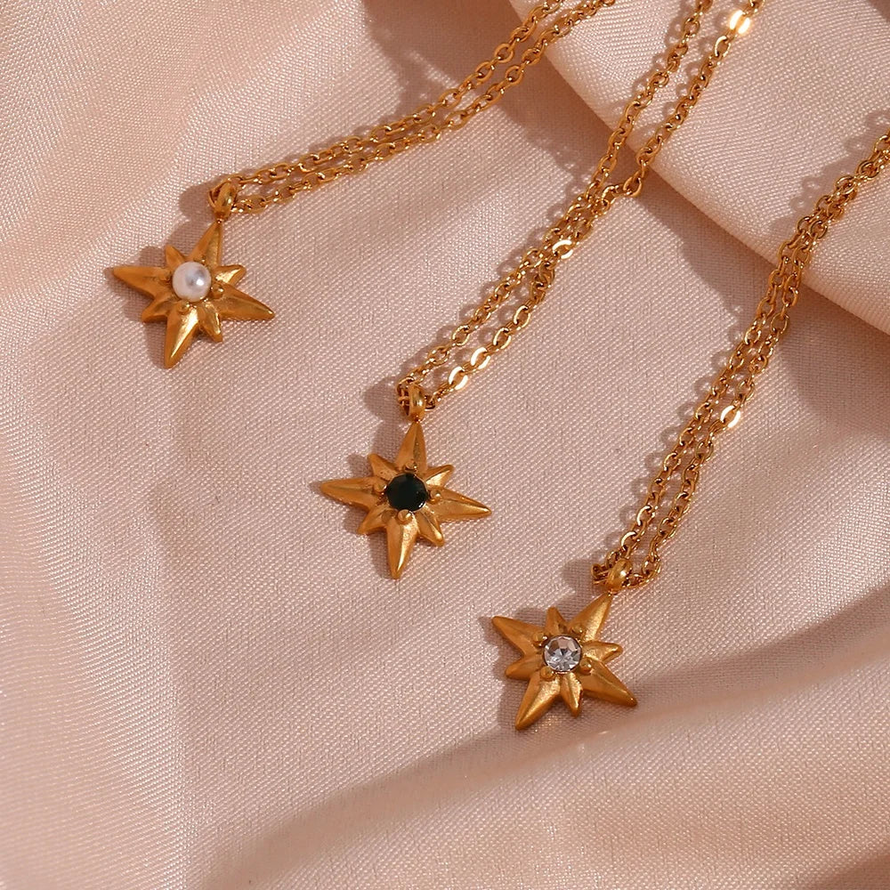 Dainty Zircon North Star Pendant Necklace 18K Gold Plated Stainless Steel Star Necklace for Women
