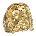 Classic Hip Hop Vintage Titanium Steel Gold Plated Religious Christian Jesus Face Crystal Cross Ring