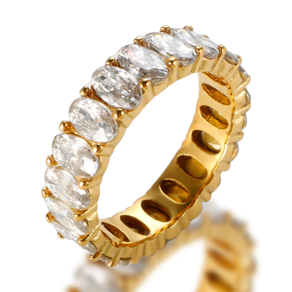 MSX Supplier 18K Gold Plated Trendy Stainless Steel Jewelry Colorful White Green Red CZ Zircon Stone Cubic Zirconia Wedding Ring