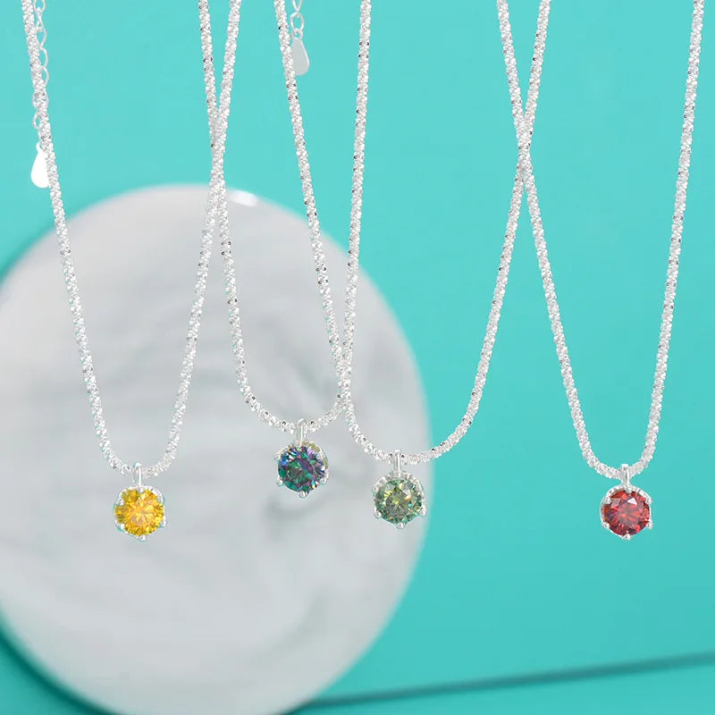 Forever Solitaire China Necklace R.GEM. Wholesale Colorful Moissanite Pendant Women Water Wave Chain S925 Silver Classic