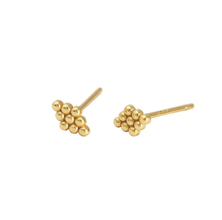 925 Silver Dainty Boho Rhombus Beaded Stud Earrings Second Hole Conch Cartilage Small Gold Ball Tiny Bead Cluster Stud Earrings