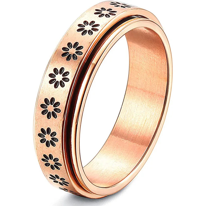 SC Wholesale Newest Rotated Gold Daisy Spinning Ring Anxiety Fidget Rings Couple Flower Spinner Rings for Women Men