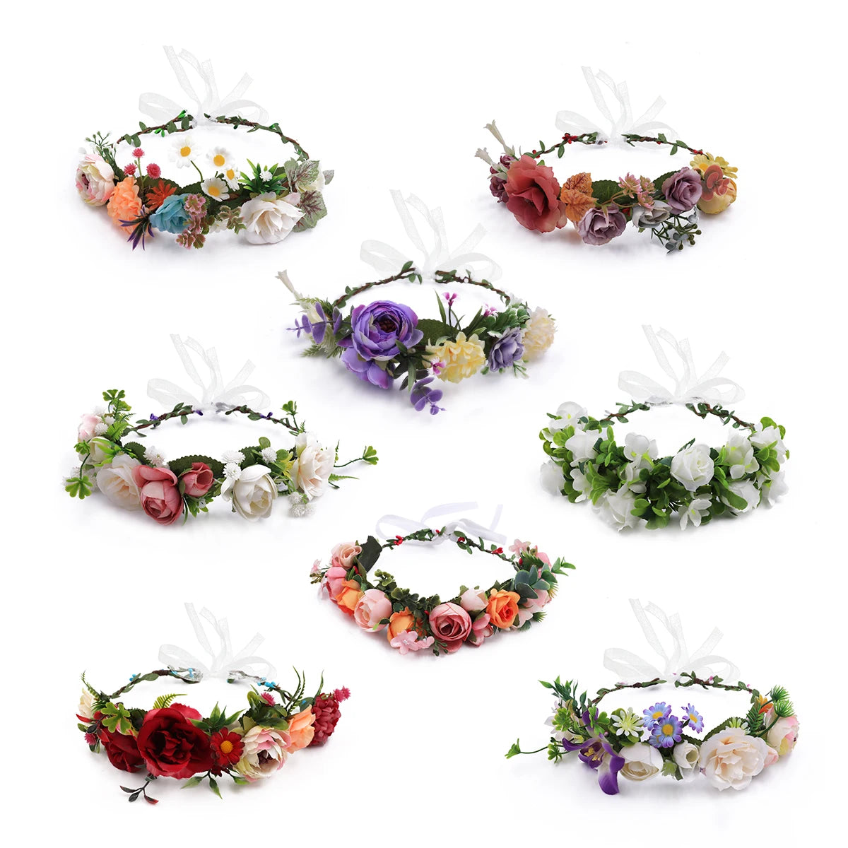 Factory Wholesale Artificial Silk Plastic Flowers Wreaths Crown Headbands Head Garland Photo Props Beach Wedding Valentine's Day