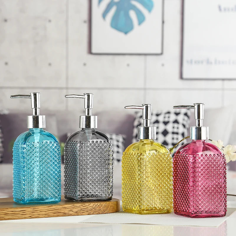 Luxury Empty Refillable Unique Shape 500 ML Hand Soap Glass Bottle With Pump Lid