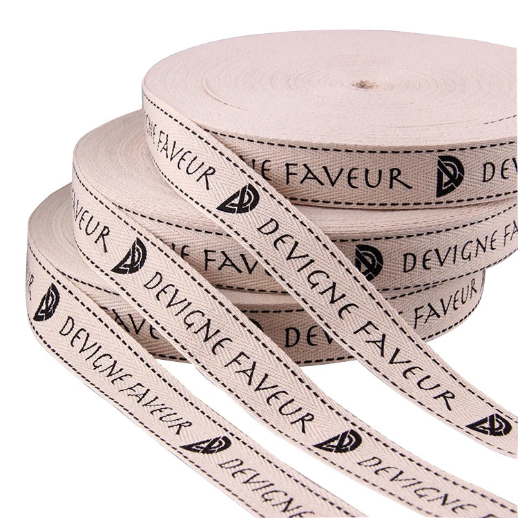Manufacture Customized Printed Twill Herringbone Ribbon 1 Inch 25mm Cotton Custom logo Printed Ribbon