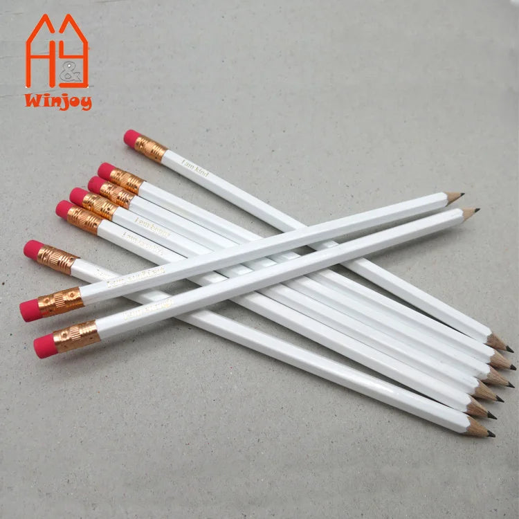 Custom 7.5 Inch #2 HB 2B White Pencil with Positive Slogan Print by Gold Stamping for School Office and Home8 Pencil Set