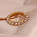 Dreamshow Elegant Imitation Pearl Engagement Ring 18k Gold Plated Stainless Steel Wedding Jewelry