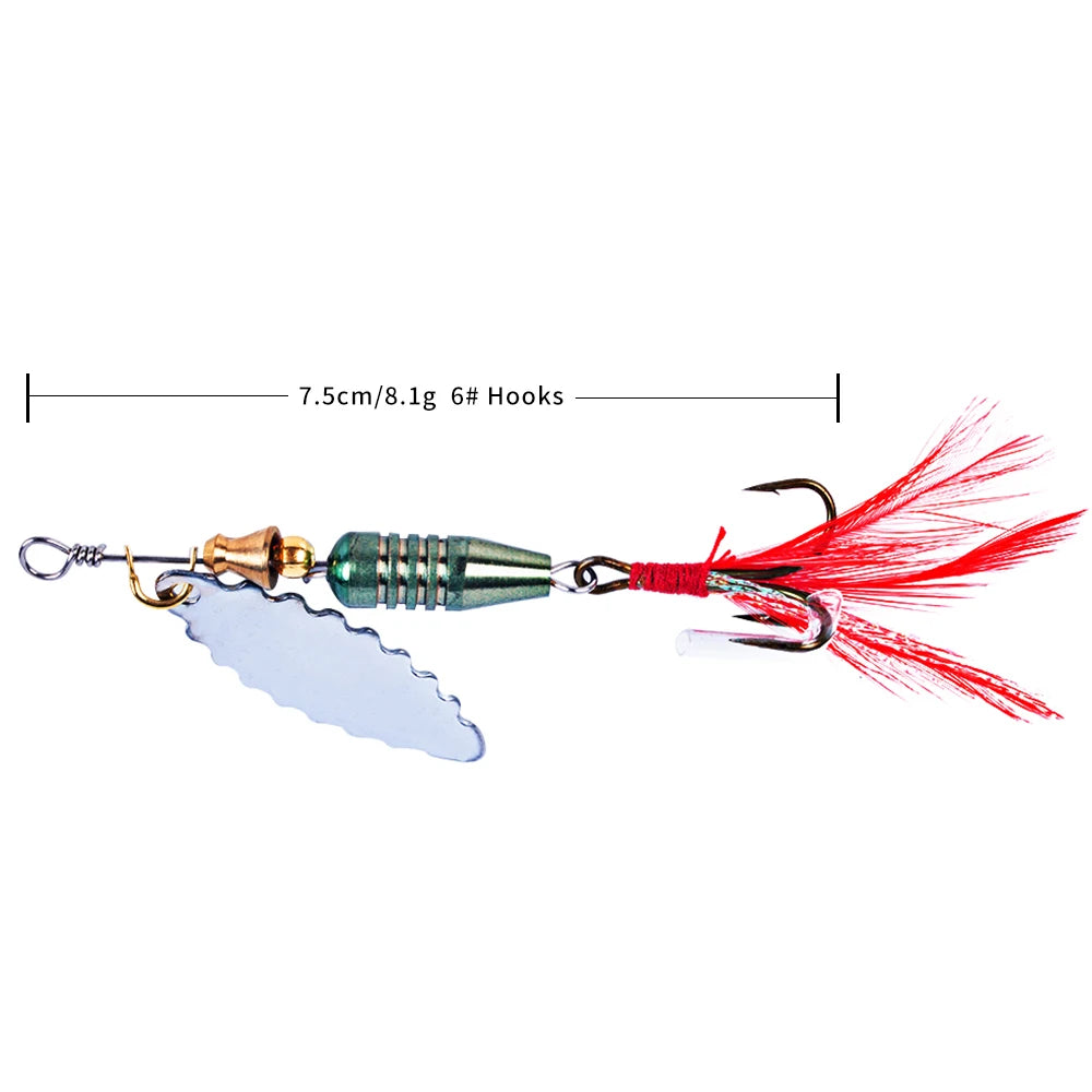 Spinner Lure Fishing Lure 7.5CM 8.1G Metal Fishing Lures Spinner Bait with Feather Tail New Type Sale