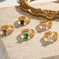 Vintage Adjustable 18k Gold Plated Open Zircon Diamond Ring Stainless Steel Chain Ring Cz Jewelry Resizable Ring
