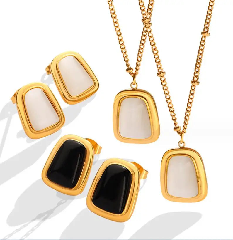 Fine Jewelry French Opal Pendant Gold Plated Stainless Steel Link Chain Geometry Necklace for Women Jewelry