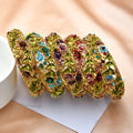 Kaimei Wholesale Fashion Cheap Jewelry Retro Rose Flower Diamond Bangle Hollow Antique Painted cloisonne Bracelet Bangles Women
