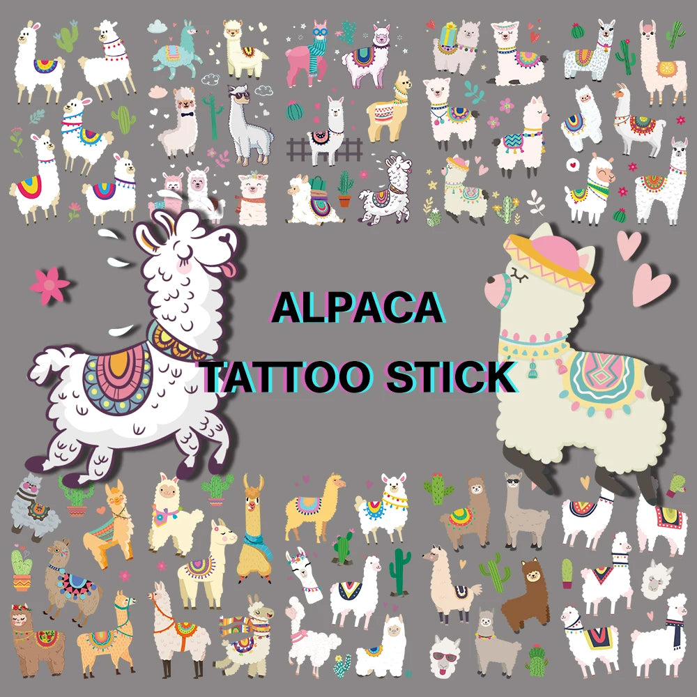 Alpaca Series Cartoon Temporary Tattoo Stickers for Kids Face Body Arms Decorative Graphic Design