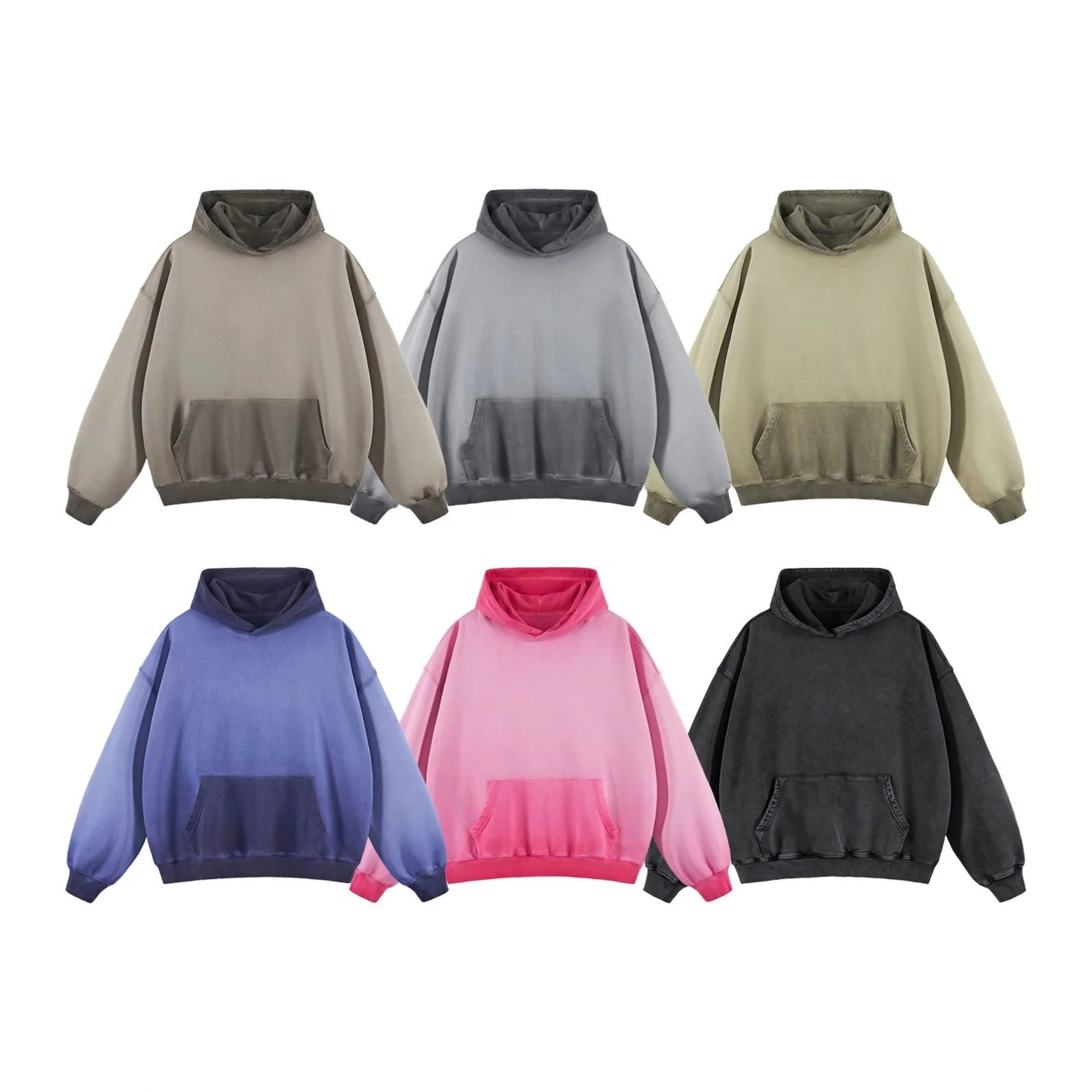 LOW MOQ Unisex Pullover Oversized Vintage Sun Faded Washed Heavyweight Cotton 420 GSM French Terry Unbrushed Hoodies