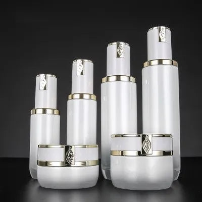 Glass Bottle Cosmetic Packaging Set Pearl White 30g 50g 40ml 50ml 100ml 120ml Glass Pump Bottle for Lotion Toner