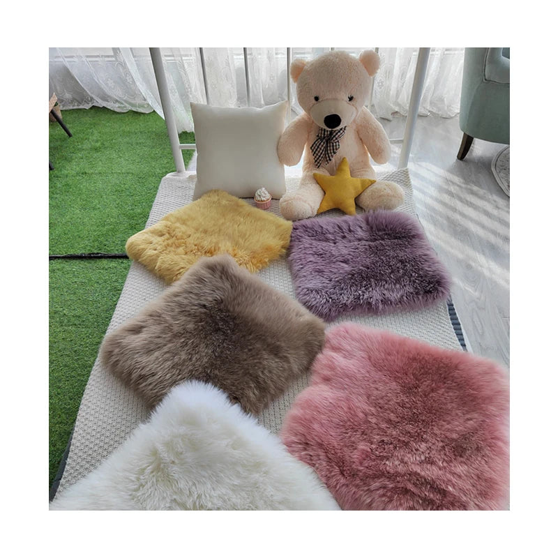 Sample Support Custom square Sofa Fur Car Seat Cushion Sheep Skin Seat Cover Lambskin Wool Sheepskin Chair Cushion Seat Pad