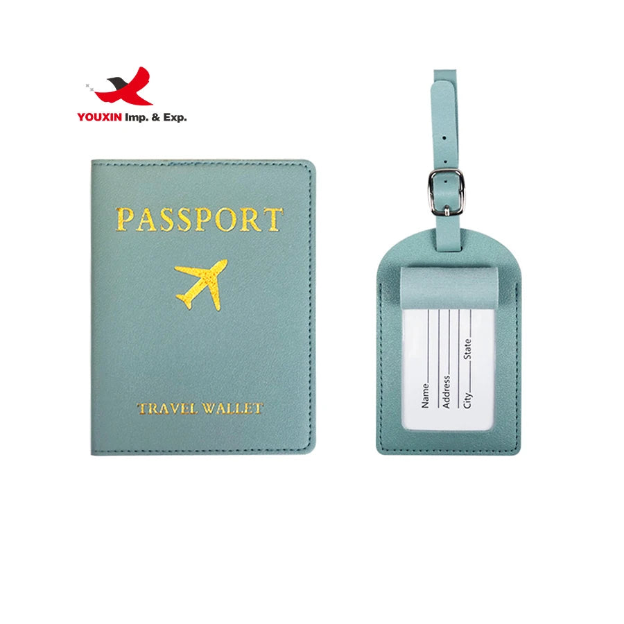 New Style Multifunctional Passport Holder Baggage Tag Durable PU Leather Passport Cover Luggage Tag Set