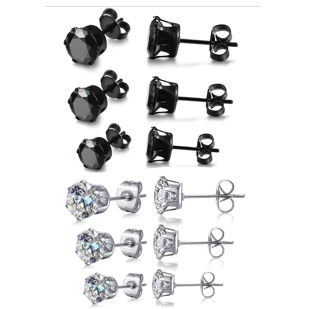 Fashion Jewelry Crown Women Classic Shining Zircon Small Stud Earrings Silver Black Color Ears Stud for Men Crystal Earrings