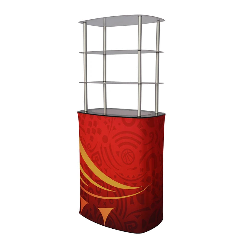 Hot Sale Three-Layer Triangle Promotion Table with Isolation Layer Front Desk for Trade Show/Exhibition Made of Aluminium