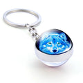Wolf and Moon Keyring Howling Wolf Double Side Glass Ball Pendant Keychain Wolf Head Jewelry