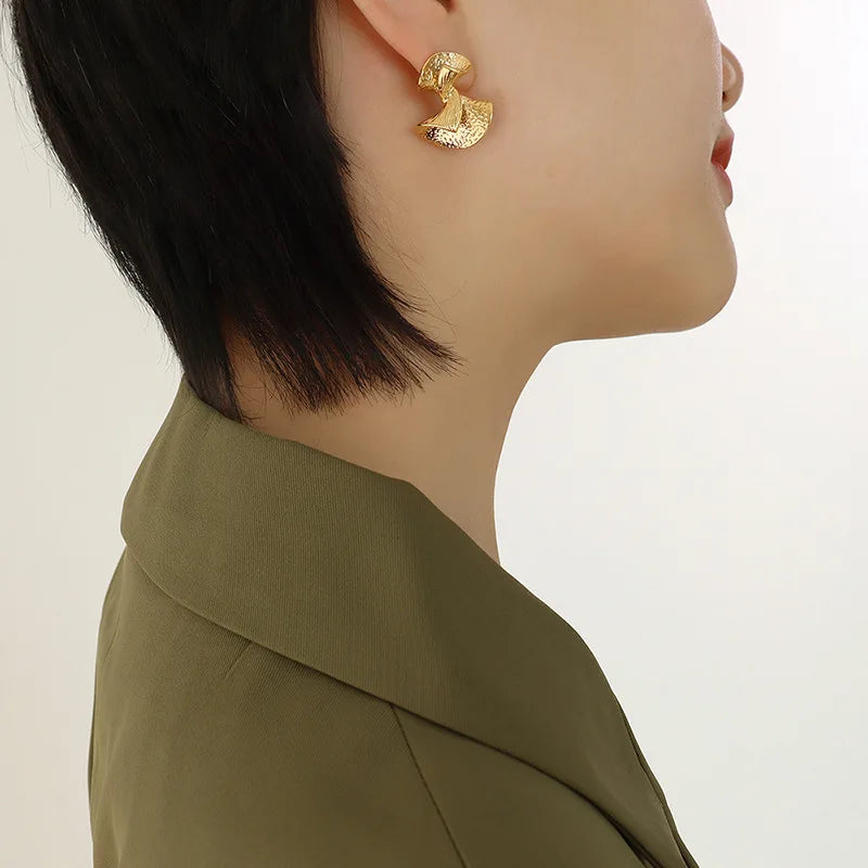 French Vintage Scalloped Earrings 18k Gold Plated Stainless Steel Scalloped Summer Accessory Earrings