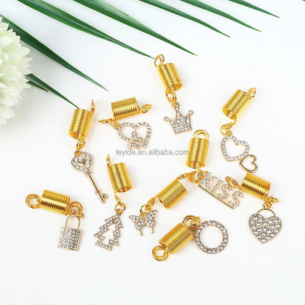 AliLeader Wholesale Assorted Styles Metal Hair Charms Loc Hair Jewelry Hair Beads Rings Cuffs Dreadlocks Accessories Decoration