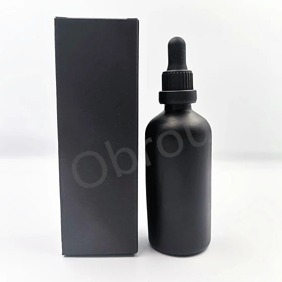 Hot Sale Ready to Ship 5ml Beard Oil in Black Essential Oil Glass Bottle With Gold Dropper Various Lid Options Empty Packing Box