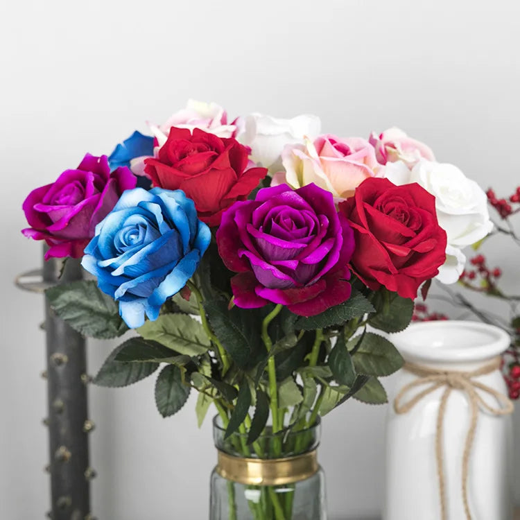 New Arrival Colorful Silk Flower Flannel Rose Eye-catching Artificial Flower for Wedding Decoration
