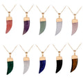 Custom Ethnic Trendy Jewelry Gold Plated Natural Stone Gemstone Crystal Crescent Moon Bull Horn Pendant Necklace