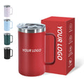 14oz Coffee Mug Insulated Stainless Steel Tumbler With Plastic Bottom Rubber Reusable Cup With Handle  for Gift
