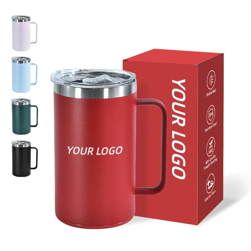 14oz Coffee Mug Insulated Stainless Steel Tumbler With Plastic Bottom Rubber Reusable Cup With Handle  for Gift