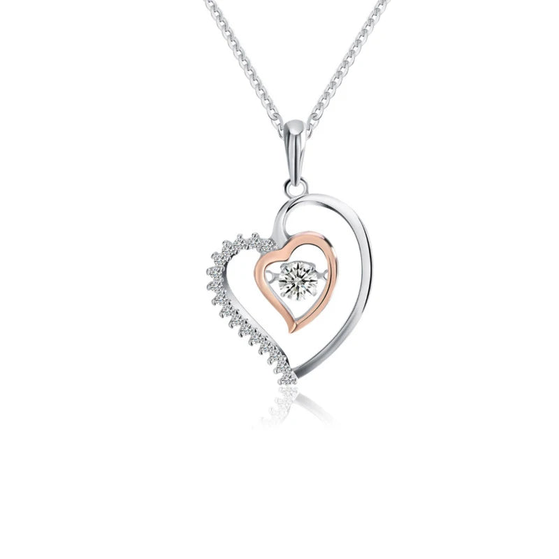 Valentine's Day 925 Sterling Silver Heart Necklace for Women Cubic Zirconia CZ Love Jewelry Gift Fine Pendant Necklaces