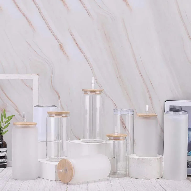 Reusable Boba Cup Glass Mason Jars Wide Mouth Smoothie Cups with Bamboo Lids and Silver Straw Drinking Glass Bubble Cup