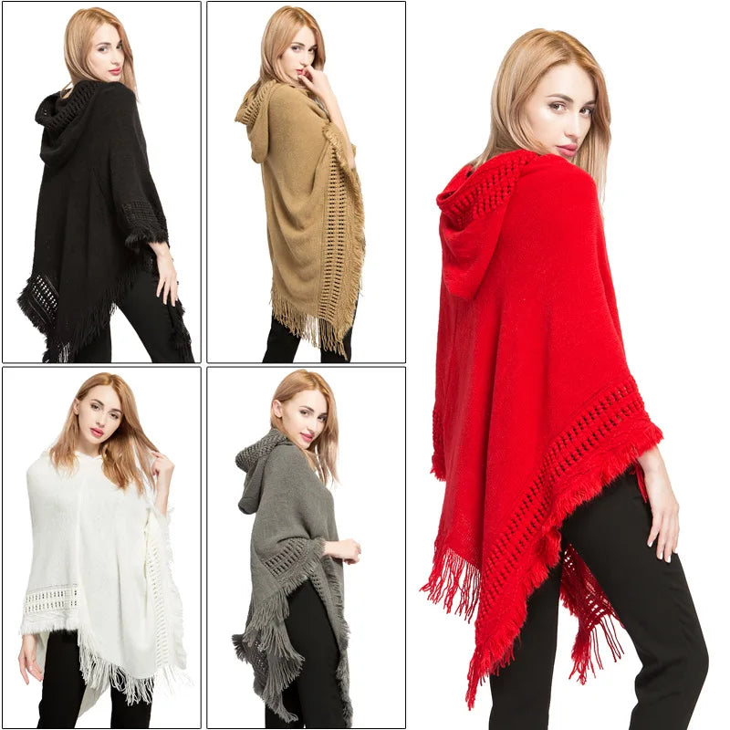Winter Women Big Size Knit Sweater New Faux Cashmere Hot Cape Shawl