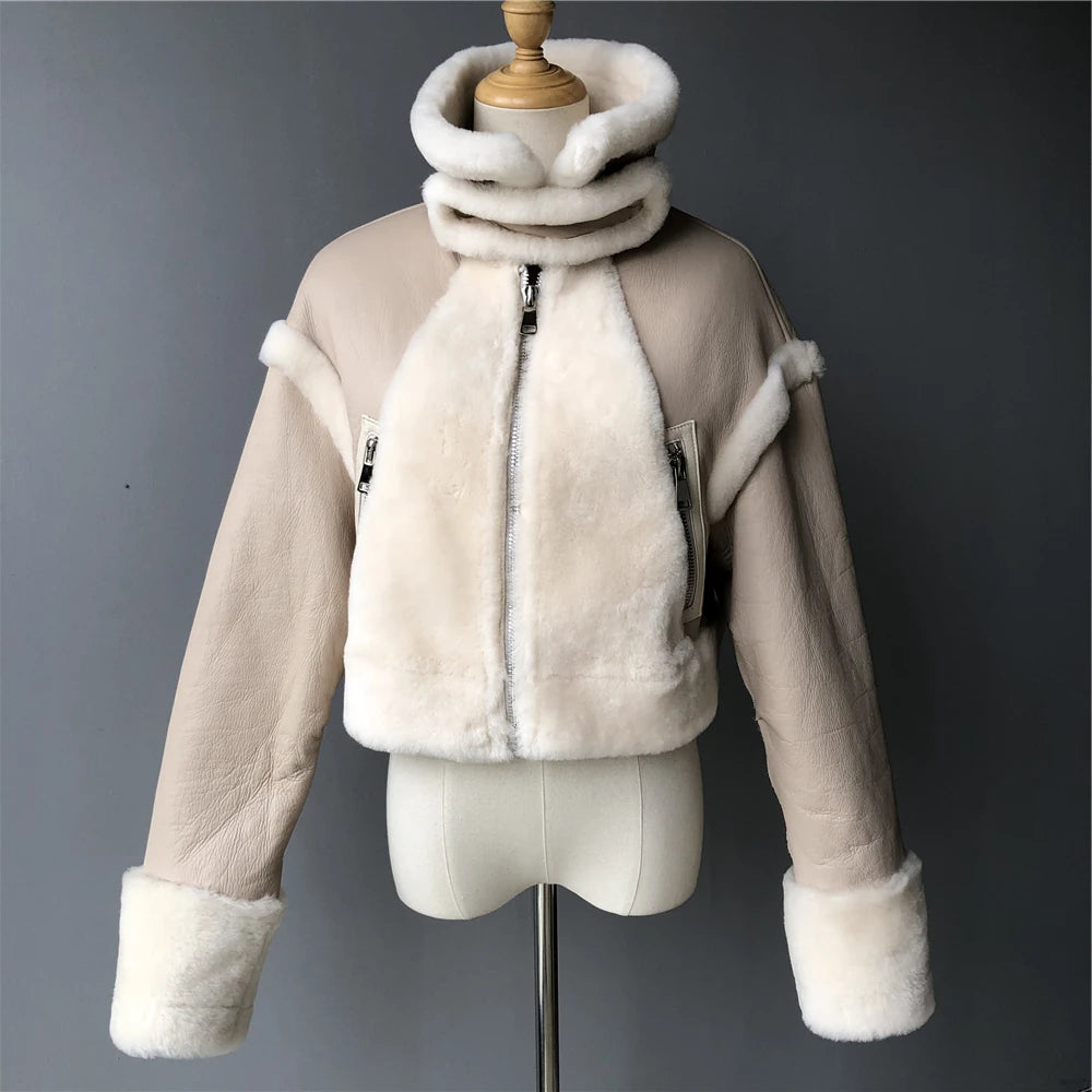 Winter Hot Sale Luxurious Locomotive Style Thick Single Breasted Short Length Windproof Eco-Friendly Breathable Real Sheep