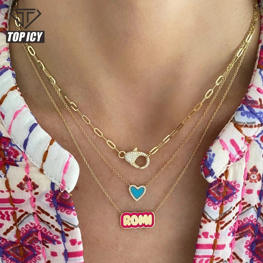 Top Icy Hip Hop Jewelry Custom Multicolor Necklace Stainless Steel Personalized Cute Name Pendant DIY Chain for Women