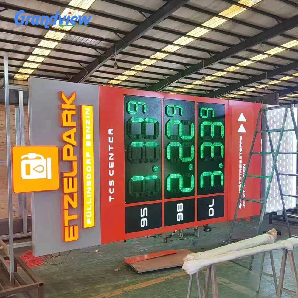 Custom Gas Station Advertisement Outdoor Light Box Sign Acrylic Stainless Steel Pylon Sign