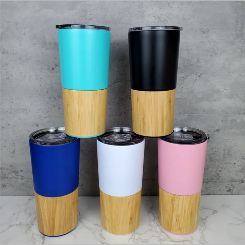 2025 New Selling 20OZ Double Wall Stainless Steel Vacuum Bamboo Customized Lid Coffee & Tea Cup for Beer Tumblers