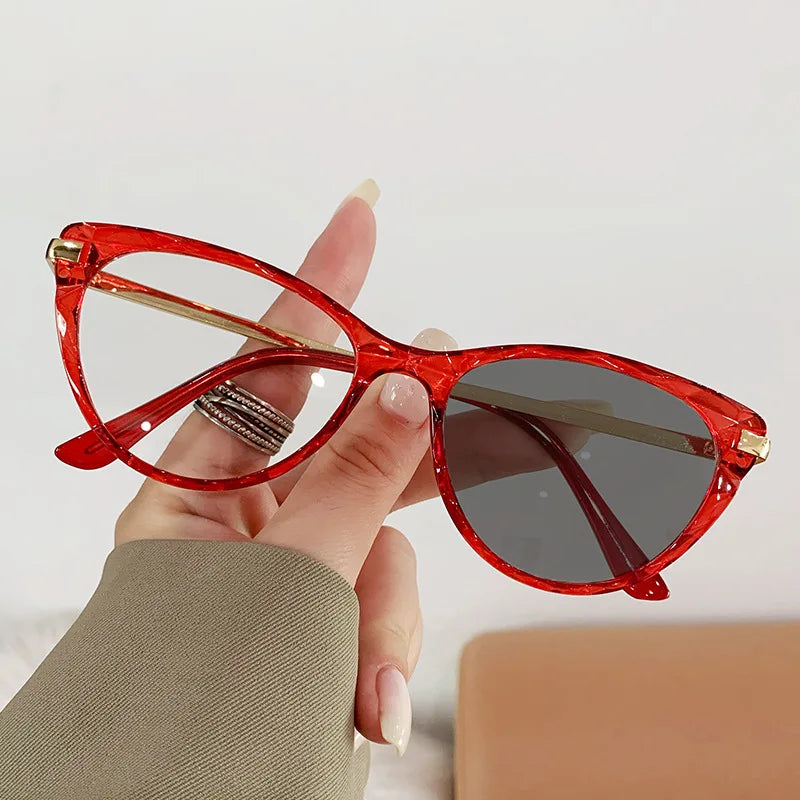 2023 Retro Frames Eyeglasses Metal Spring Legs Women's Anti Blue Light Photochromic Eyeglasses