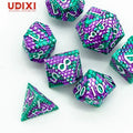 For Udixi Custom Logo RPG Polyhedral Dungeons Dragons Set Purple & Green Dragon Scale Metal Dice Purple Green Metal Box Packagin