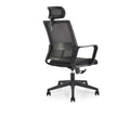 Contemporary High-Back Manager Chair Fixed Headrest Black Swivel Modern Home Office Lift Mesh Fabric Plastic Frame Chair