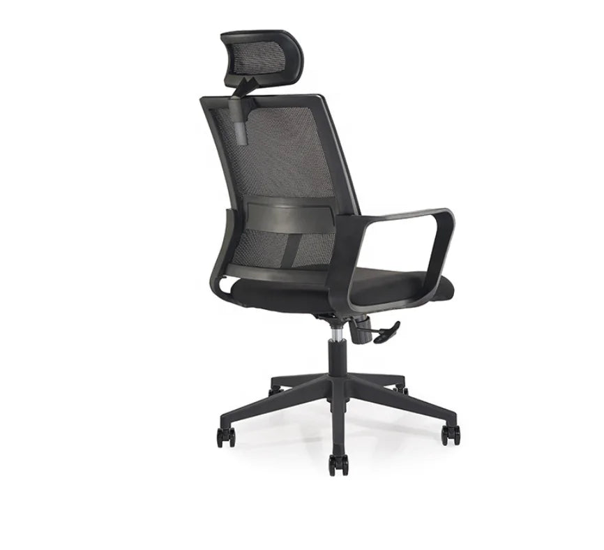 Contemporary High-Back Manager Chair Fixed Headrest Black Swivel Modern Home Office Lift Mesh Fabric Plastic Frame Chair
