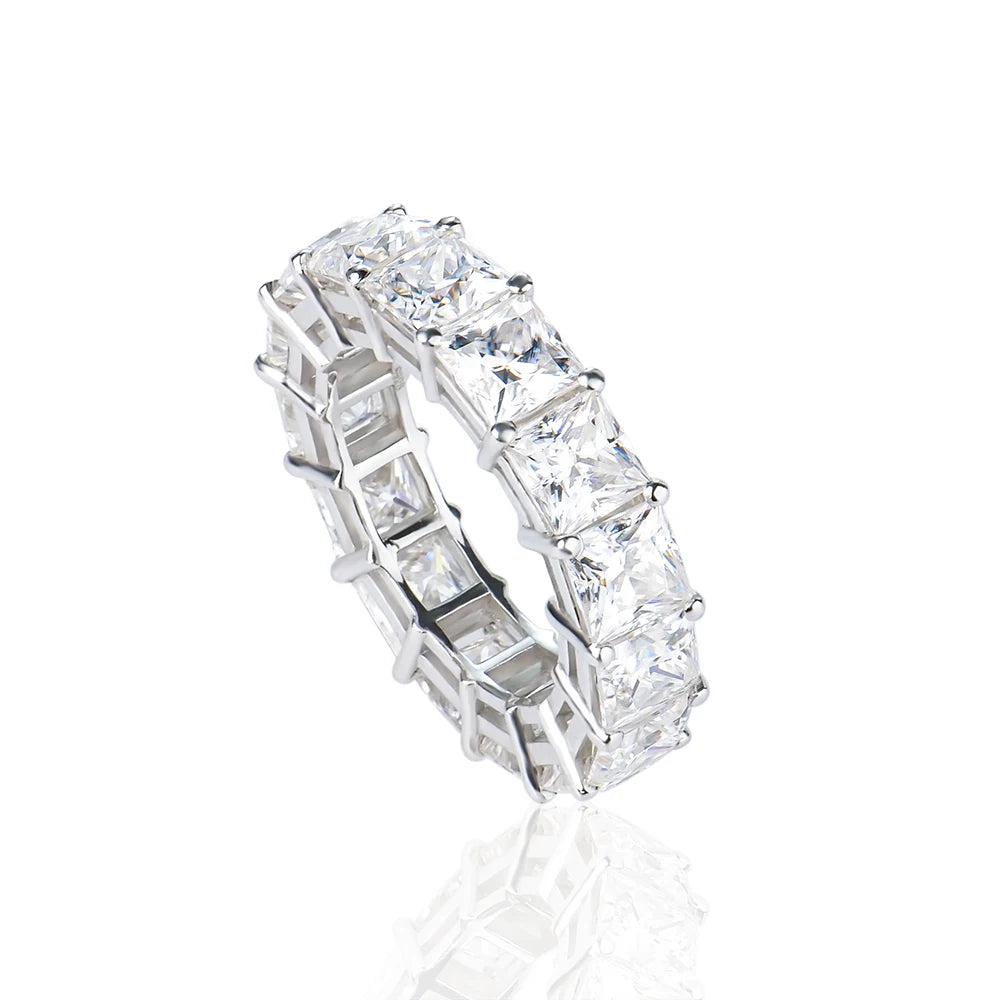 Iced Out Stocks Fine Jewelry Moissanite Tennis Rings 925 Sterling Silver Princess Shape 5*5mm Moissanite Rings Hip Hop Jewelry