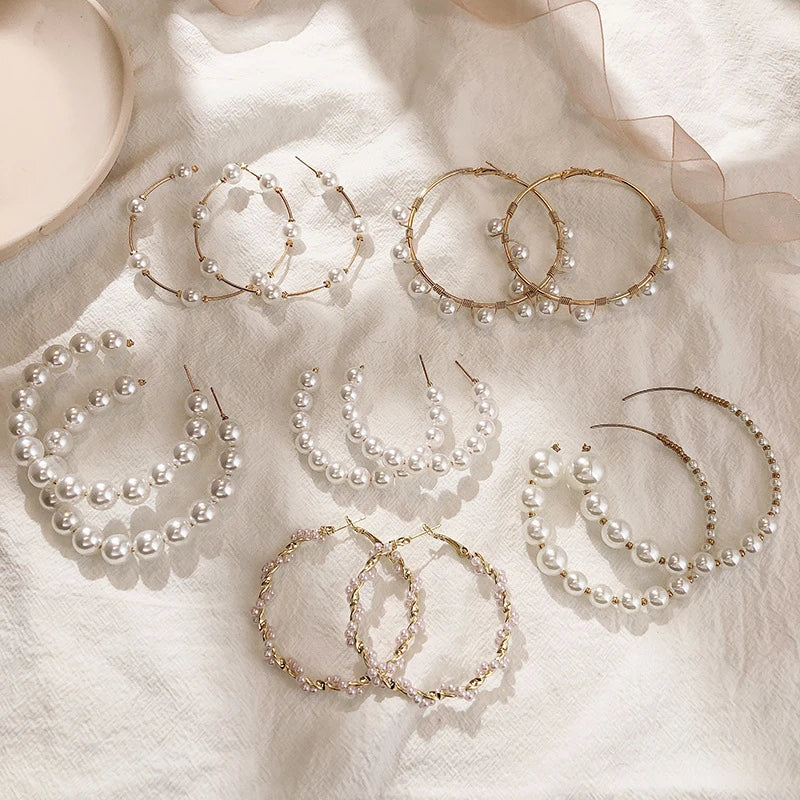 G216 Hot Selling Fashion Jewelry Big Hoop Circle Twist Pearl Drop Earrings Classic for Women Hoop Earrings