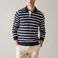 Men's Striped Cotton-Blend Polo Sweater Full Sleeve Summer Knitwear