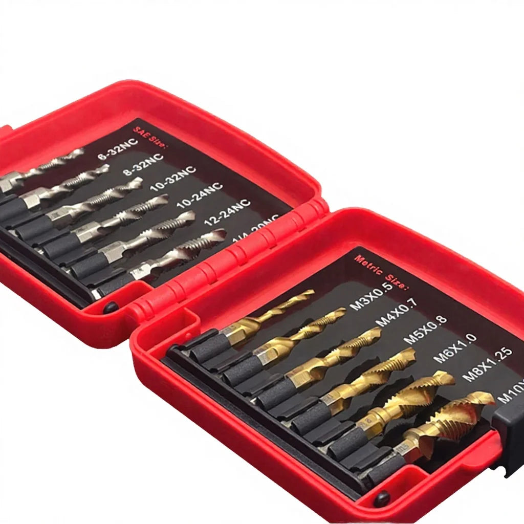 SUBORUI High-Speed Steel Straight Shank Stubby Spiral Screw Thread Tap Drill Bits Set M3-M8 Sizes for Marble Drilling
