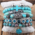 6pc CZ Alloy Open Nail Cuff Bangle Bohemia Jewelry Natural Gemstone Crystal Glass Elastic Pyramid Cross Stack Bracelet Set
